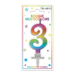 BOUGIE MÉTALLIQUE MULTICOLORE CHIFFRE 3