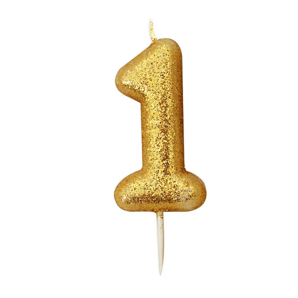 BOUGIE OR PAILLETTÉ CHIFFRE 1