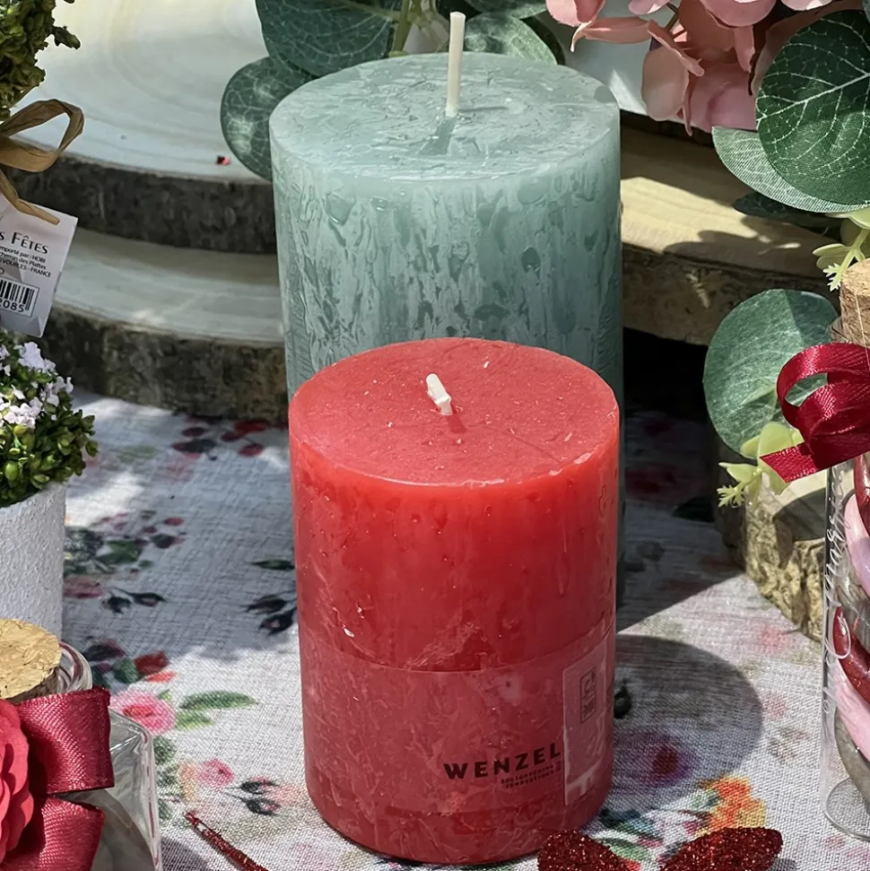 BOUGIE PILIER CIRE RUSTIQUE 8X6CM 25H ROUGE