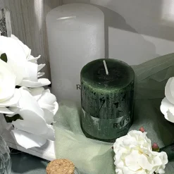 BOUGIE PILIER CIRE RUSTIQUE 8X6CM 25H VERT FONÇÉ