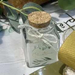 BOUGIE POT VERRE LIÈGE BAPTÊME FEUILLAGE OR 4X6CM