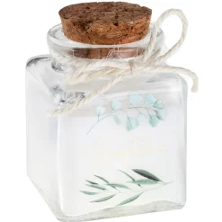 BOUGIE POT VERRE LIÈGE BAPTÊME FEUILLAGE OR 4X6CM