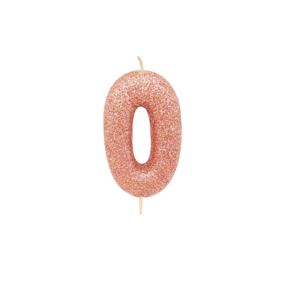 BOUGIE ROSE GOLD PAILLETTÉ CHIFFRE 0