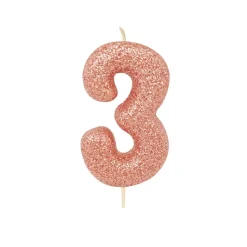 BOUGIE ROSE GOLD PAILLETTÉ CHIFFRE 3