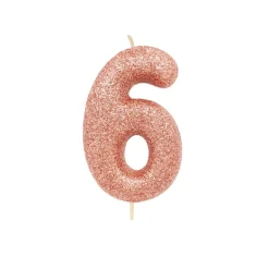 BOUGIE ROSE GOLD PAILLETTÉ CHIFFRE 6