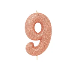 BOUGIE ROSE GOLD PAILLETTÉ CHIFFRE 9
