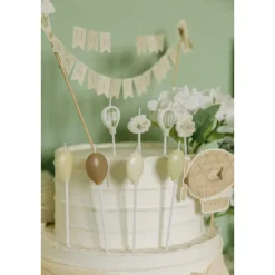 5 BOUGIES ANNIVERSAIRE MONTGOLFIÈRE 3CM TAUPE VERT