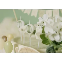 5 BOUGIES ANNIVERSAIRE MONTGOLFIÈRE 3CM TAUPE VERT