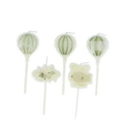 5 BOUGIES ANNIVERSAIRE MONTGOLFIÈRE 3CM TAUPE VERT