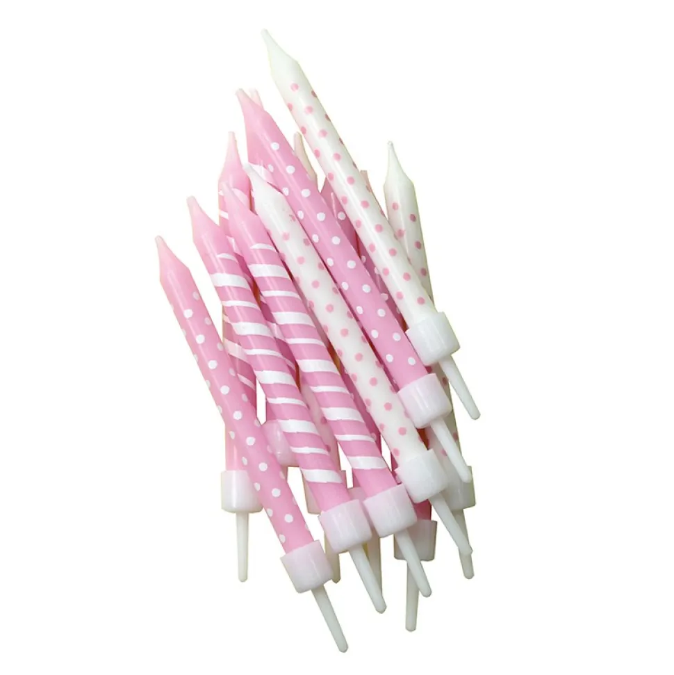 12 BOUGIES ANNIVERSAIRE ROSE PASTEL