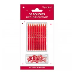 10 BOUGIES AVEC BOBÈCHES ANNIVERSAIRE 7.5CM ROUGE