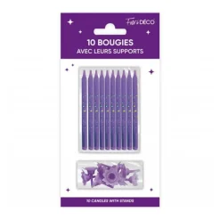 10 BOUGIES AVEC BOBÈCHES ANNIVERSAIRE 7.5CM VIOLET