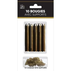 10 BOUGIES AVEC SUPPORTS GATSBY 7.5CM OR NOIR