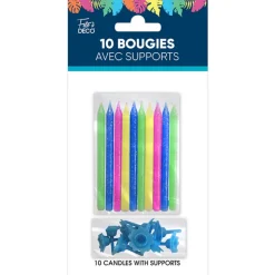10 BOUGIES AVEC SUPPORTS TROPICAL 7.5CM COLORÉ