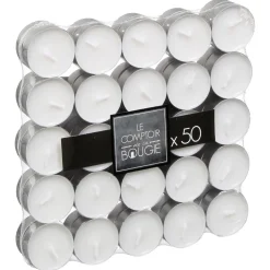 50 BOUGIES CHAUFFE-PLATS BASIQUE 4H 3.8CM BLANC