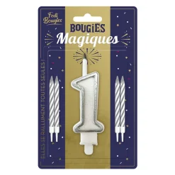 BOUGIES CHIFFRE 1 MÈCHE MAGIQUE 11CM BLANC