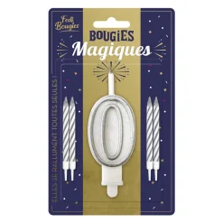 BOUGIES CHIFFRE 0 MÈCHE MAGIQUE 11CM BLANC