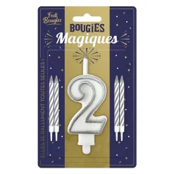 BOUGIES CHIFFRE 2 MÈCHE MAGIQUE 11CM BLANC