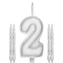 BOUGIES CHIFFRE 2 MÈCHE MAGIQUE 11CM BLANC