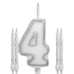 BOUGIES CHIFFRE 4 MÈCHE MAGIQUE 11CM BLANC