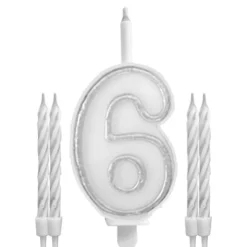 BOUGIES CHIFFRE 6 MÈCHE MAGIQUE 11CM BLANC
