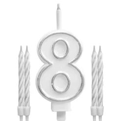 BOUGIES CHIFFRE 8 MÈCHE MAGIQUE 11CM BLANC