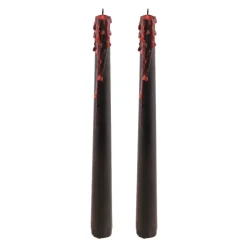 2 BOUGIES CIRE FLAMBEAU CONIQUE SANG 25CM 7H NOIR