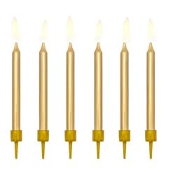 6 BOUGIES CIRE LISSE ANNIVERSAIRE 6CM OR MÉTAL