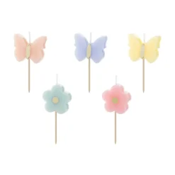 5 BOUGIES CIRE PAPILLONS FLEUR 3.5CM COLORÉ