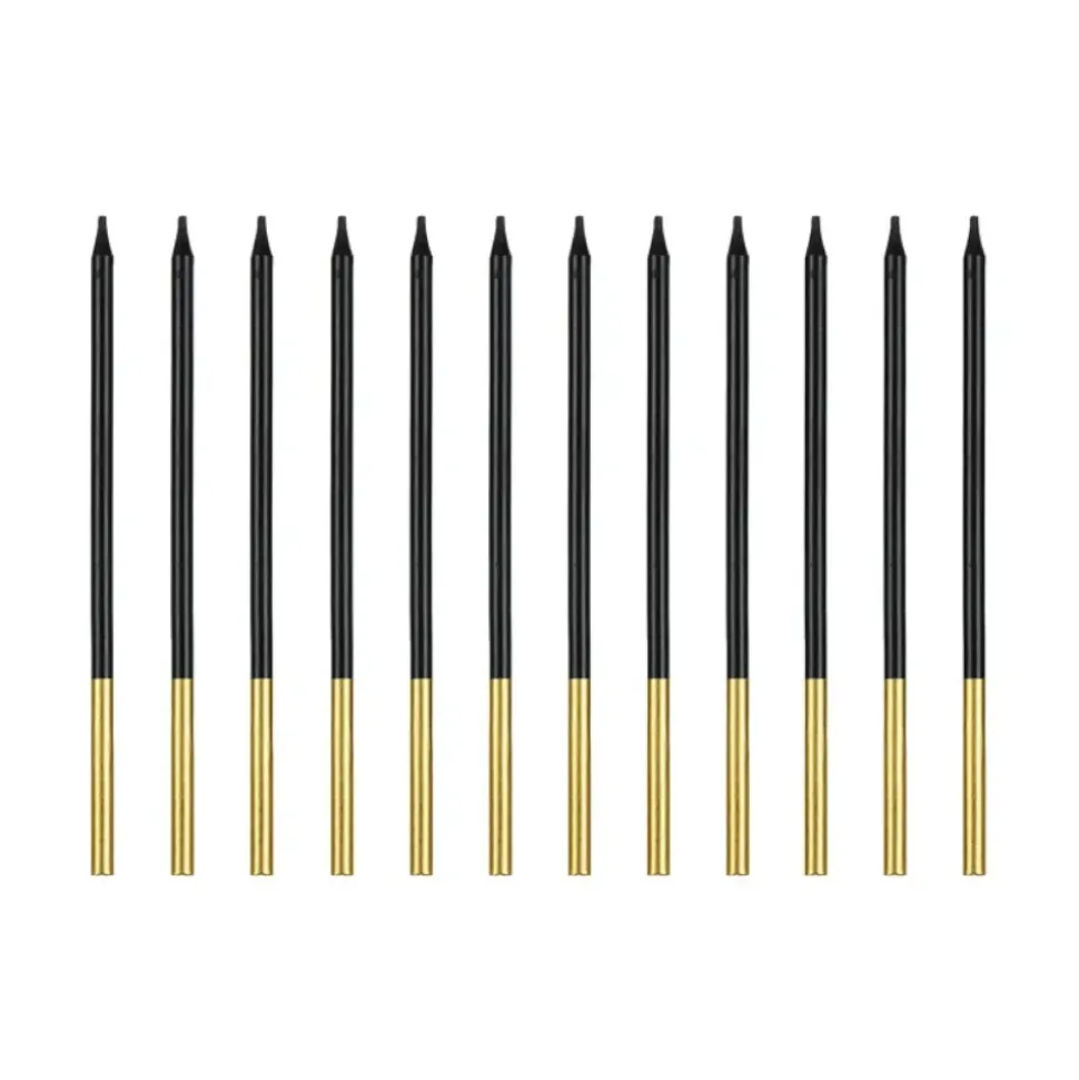 12 BOUGIES FINES CIRE BASE OR MÉTAL 14CM NOIR