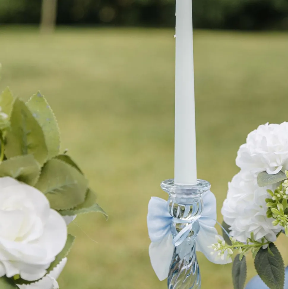 2 BOUGIES FLAMBEAU CONIQUES 25CM 7H BLEU CIEL