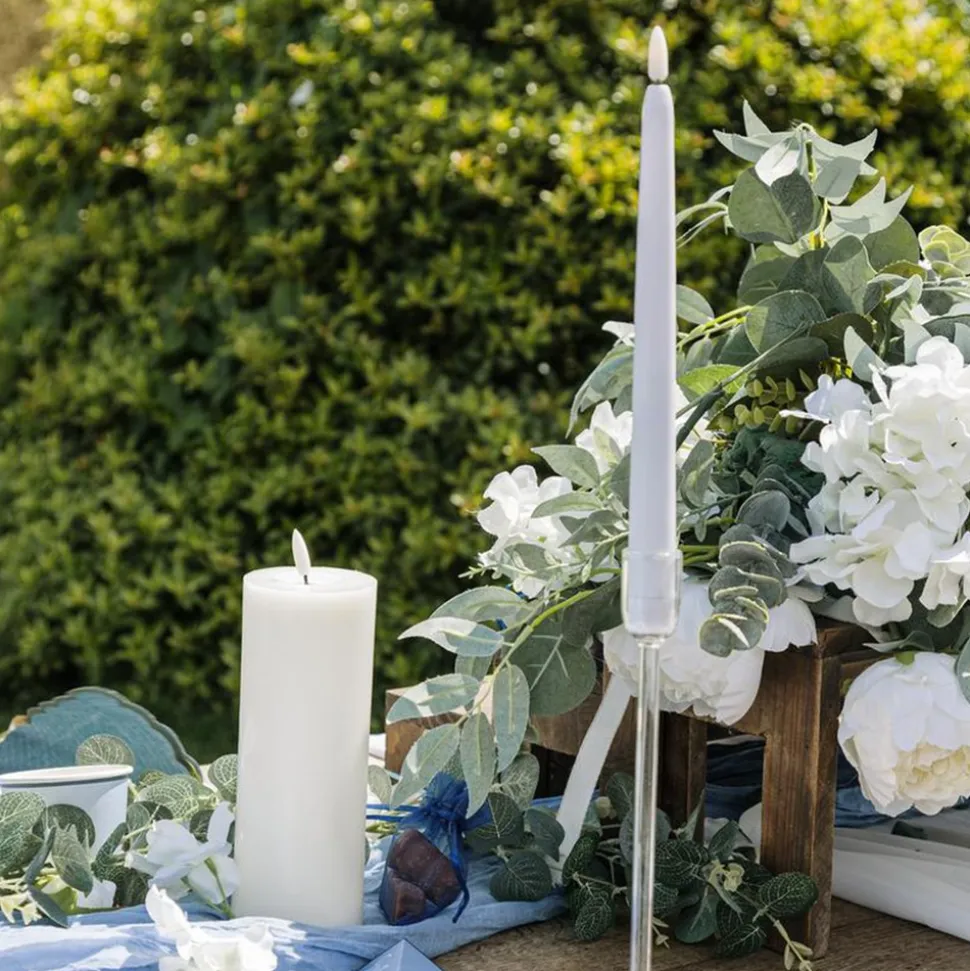 2 BOUGIES FLAMBEAU CONIQUES 25CM 7H BLEU CIEL