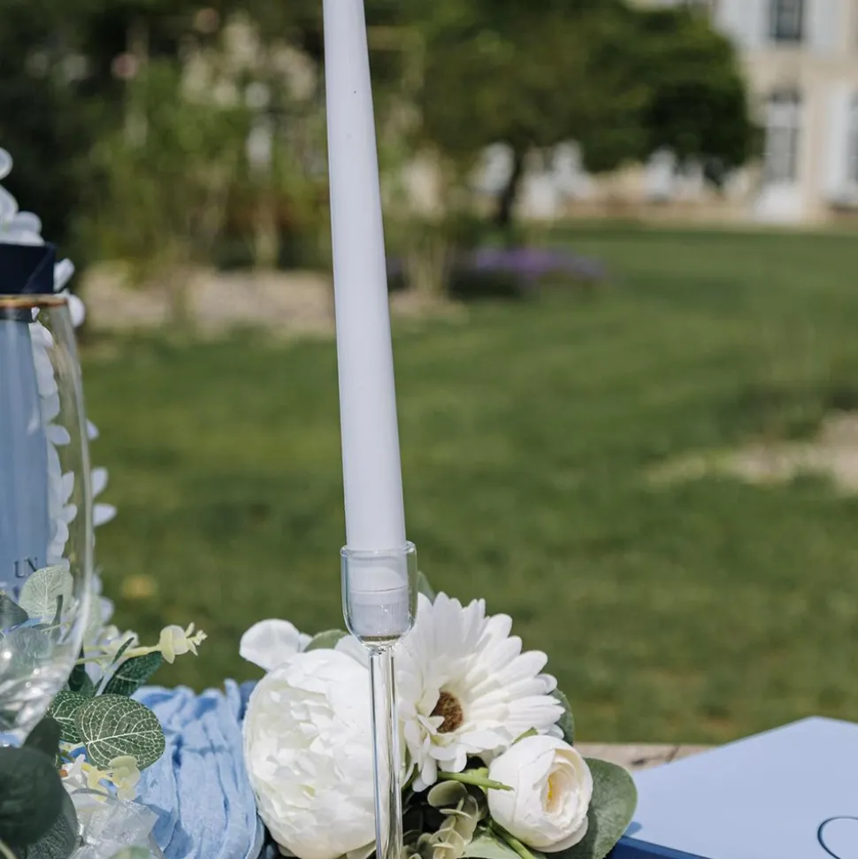 2 BOUGIES FLAMBEAU CONIQUES 25CM 7H BLEU CIEL