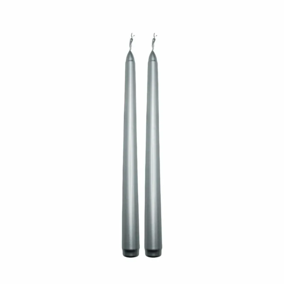 2 BOUGIES FLAMBEAU CONIQUES 25CM 7H ARGENT MÉTAL