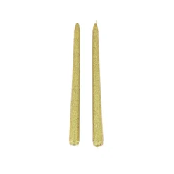 2 BOUGIES FLAMBEAU CONIQUES 25CM 4H PAILLETÉ OR