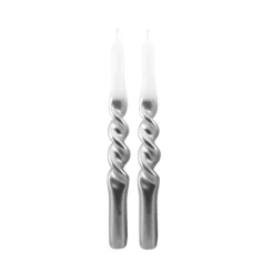 2 BOUGIES FLAMBEAU TORSADÉ BLANC 28.8CM 9H ARGENT