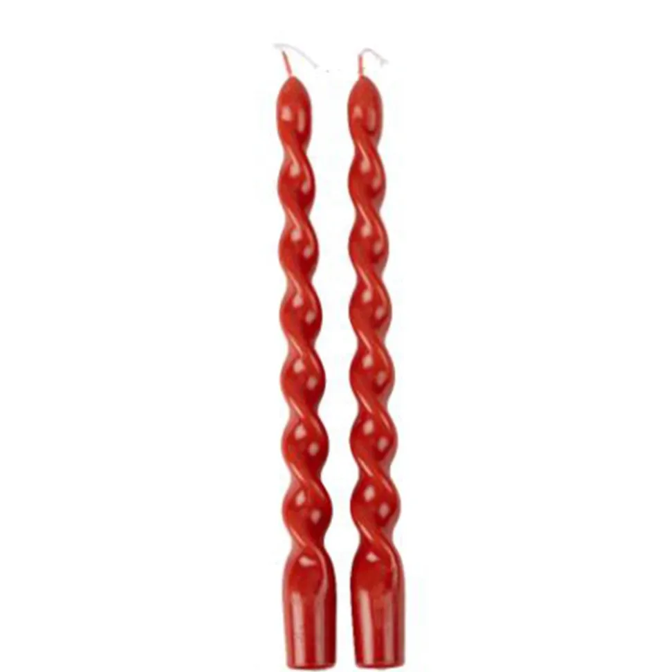 2 BOUGIES FLAMBEAU TORSADÉES 25CM 7H ROUGE