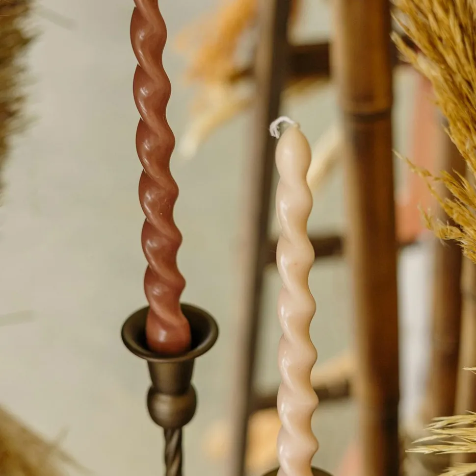 2 BOUGIES FLAMBEAU TORSADÉES 25CM 7H CAMEL