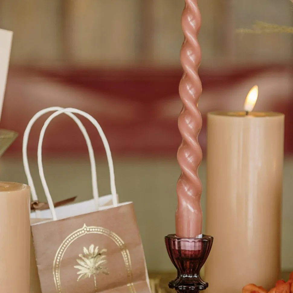 2 BOUGIES FLAMBEAU TORSADÉES 25CM 7H CAMEL