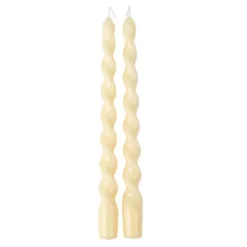2 BOUGIES FLAMBEAU TORSADÉES 25CM 7H JAUNE PÂLE