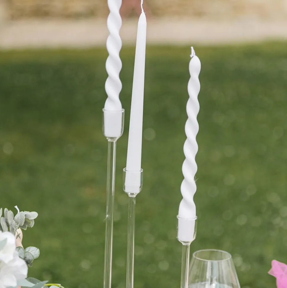 2 BOUGIES FLAMBEAU TORSADÉES 25CM 7H BLANC
