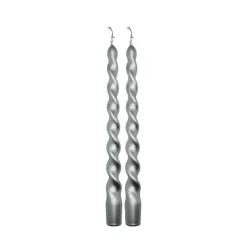 2 BOUGIES FLAMBEAU TORSADÉES 25CM 7H ARGENT MÉTAL