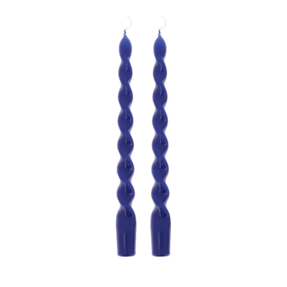 2 BOUGIES FLAMBEAU TORSADÉES 25CM 7H INDIGO