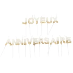 BOUGIES LETTRES JOYEUX ANNIVERSAIRE 2CM BLANC OR