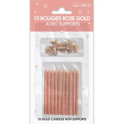 10 BOUGIES PAILLETÉES ROSE GOLD + SUPPORTS