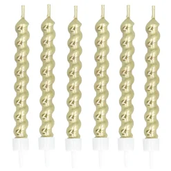 6 BOUGIES TORSADÉES ANNIVERSAIRE 6CM OR