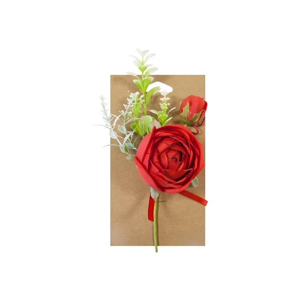 BOUQUET ARTIFICIEL ROSE ANCIENNE BOUTON 21CM ROUGE