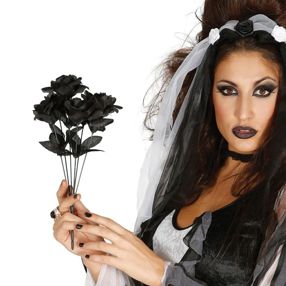 BOUQUET FLEUR ROSE ARTIFICIELLE 35CM NOIR
