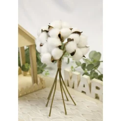 BOUQUET FLEURS DE COTON 6 TÊTES 24CM BLANC