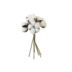 BOUQUET FLEURS DE COTON 6 TÊTES 24CM BLANC